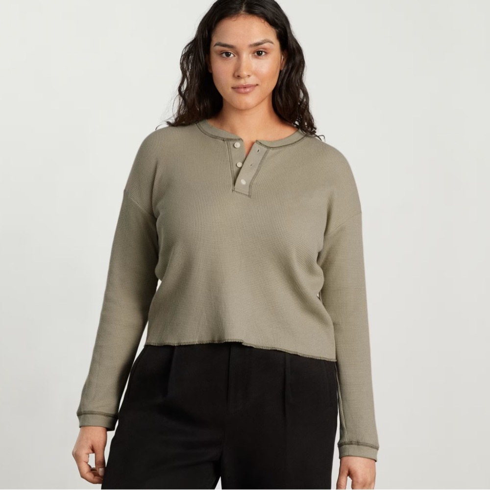 🌵EVERLANE The Organic Cotton Waffle Henley in Green Size Medium